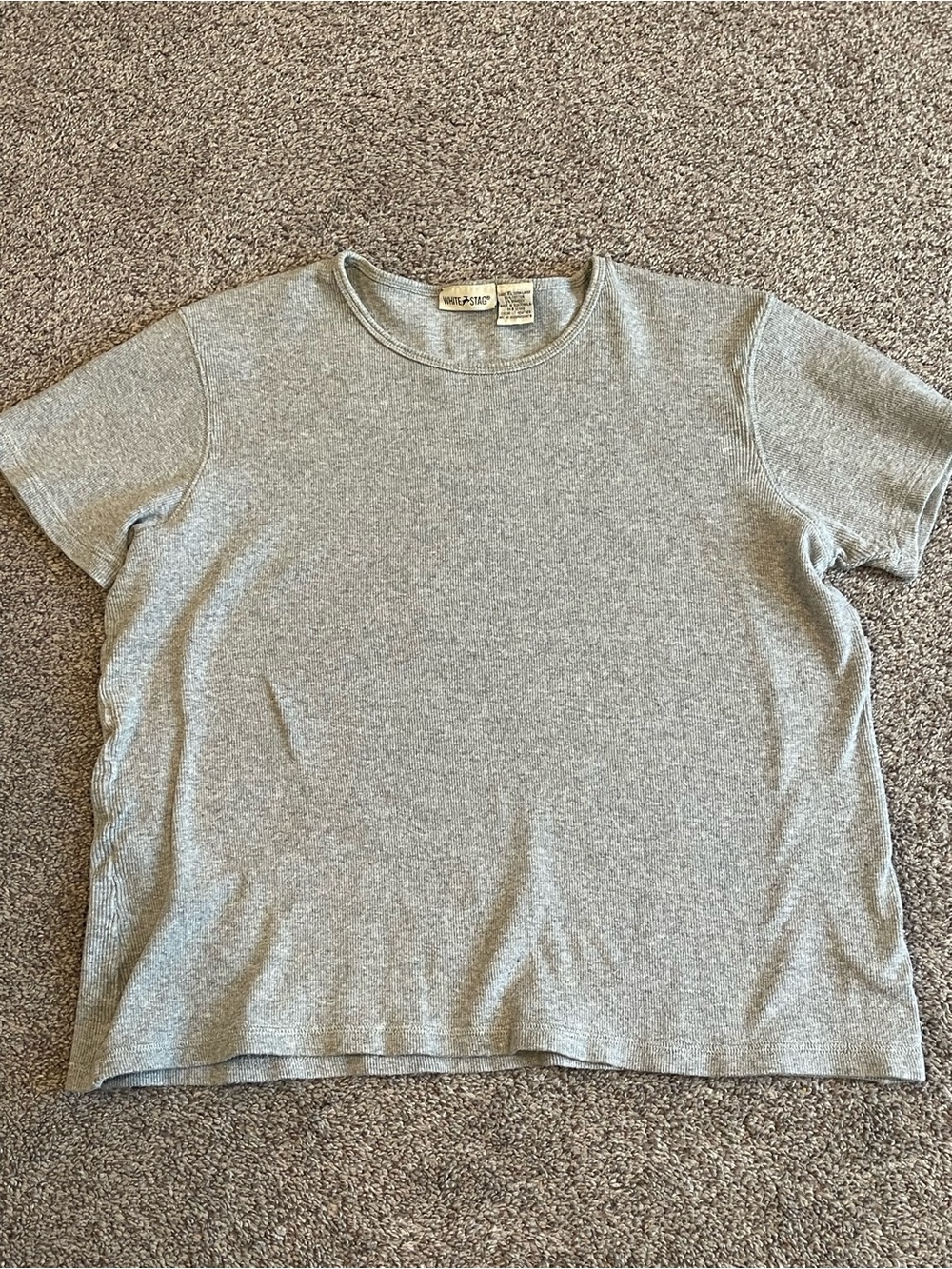White Stag Gray Ribbed Knit Tee XL Minimalist Stretch Short Sleeve Top